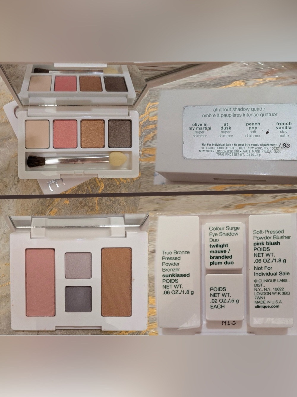 Lot of 2 Clinique Makeup Pallettes Eyeshadow Quad & Eye, Cheek, Bronzer. NIB